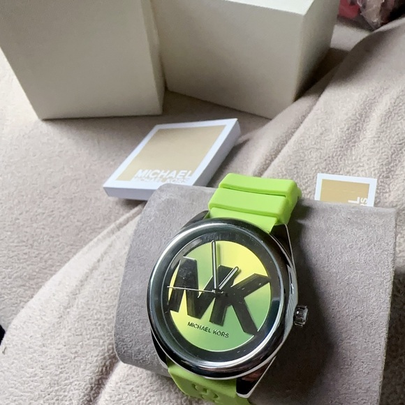 Michael Kors 42mm Stainless Steel Case blue Silicone Janelle Three-Hand Watch - Picture 15 of 16